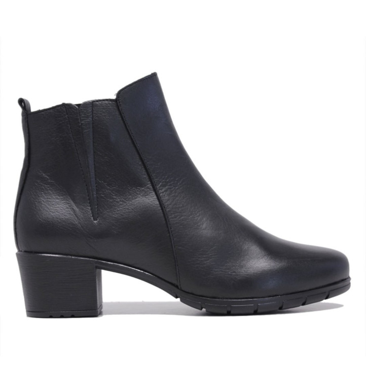 Botines tacón Suite009 negros de piel con panel de goma en la caña y cremallera - Querol online