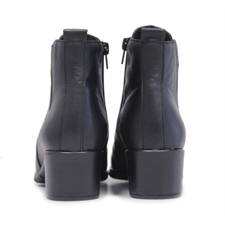 Botines tacón Suite009 negros de piel con panel de goma en la caña y cremallera - Querol online