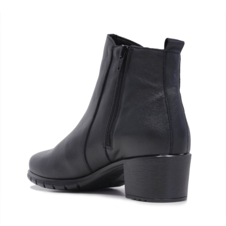 Botines tacón Suite009 negros de piel con panel de goma en la caña y cremallera - Querol online