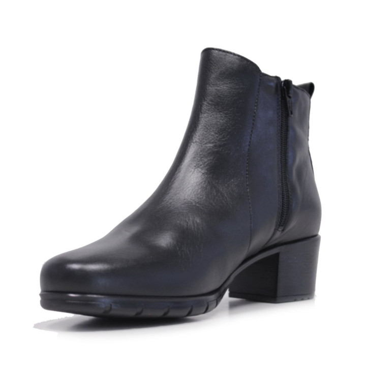 Botines tacón Suite009 negros de piel con panel de goma en la caña y cremallera - Querol online