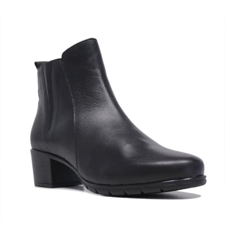 Botines tacón Suite009 negros de piel con panel de goma en la caña y cremallera - Querol online