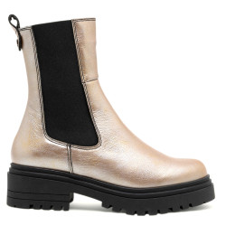 BOTINES DE PIEL METALIZADA PLATINO CON ELÁSTICOS CAMILA PORRONET - Querol online