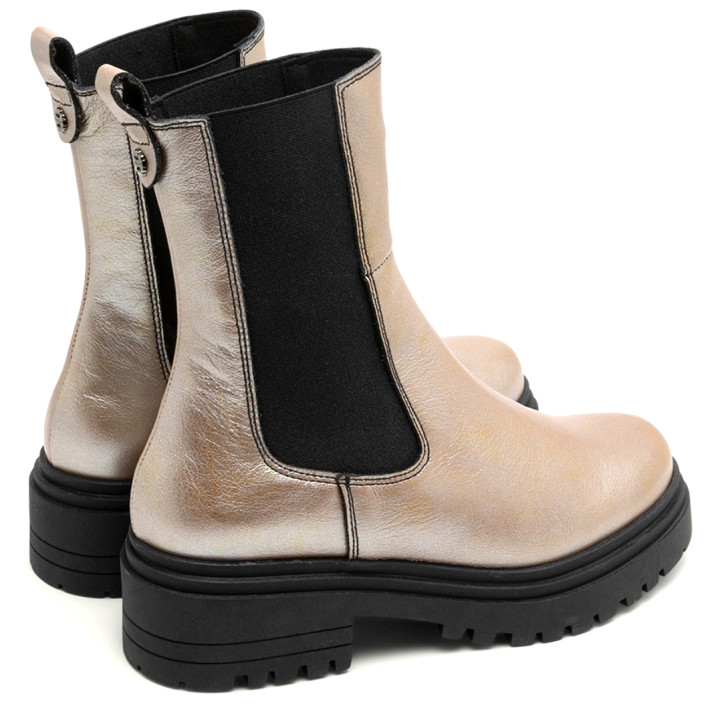 BOTINES DE PIEL METALIZADA PLATINO CON ELÁSTICOS CAMILA PORRONET - Querol online