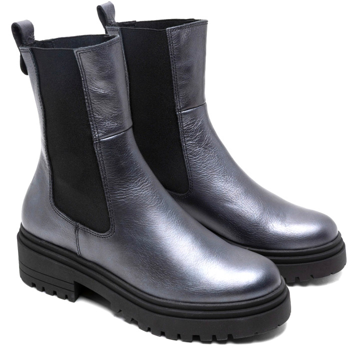 BOTINES DE PIEL METALIZADA MOKA CON ELÁSTICOS CAMILA PORRONET - Querol online