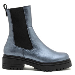 BOTINES DE PIEL METALIZADA PLOMO CON ELÁSTICOS CAMILA PORRONET - Querol online