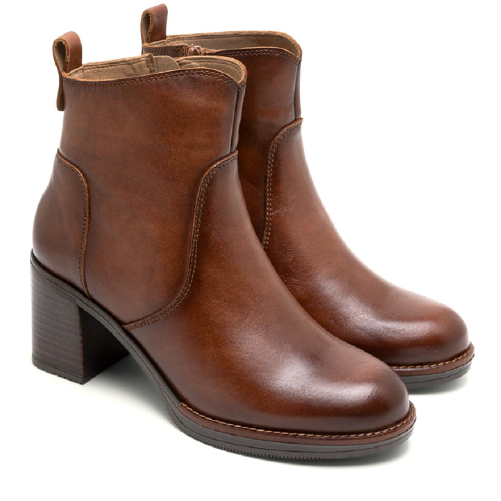 BOTINES DE PIEL DE TACÓN CUERO RAQUEL PORRONET - Querol online