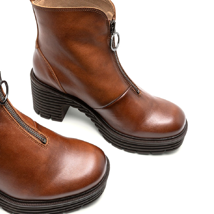 BOTINES DE PIEL CON CREMALLERA CUERO MILA PORRONET - Querol online