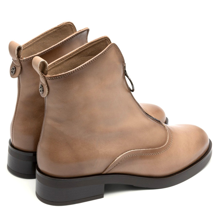 BOTINES DE PIEL TAUPE CON CREMALLERA CENTRAL BEATRIZ PORRONET - Querol online