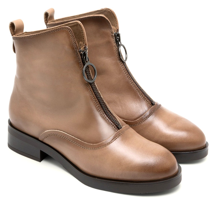 BOTINES DE PIEL TAUPE CON CREMALLERA CENTRAL BEATRIZ PORRONET - Querol online