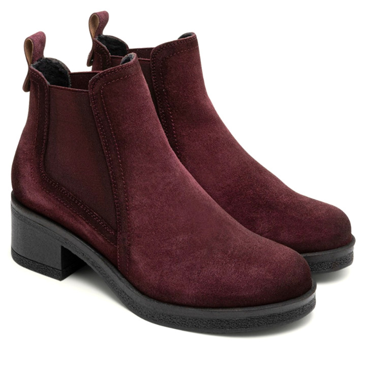 BOTINES DE PIEL BURDEOS CON ELÁSTICOS DÁMARIS PORRONET - Querol online