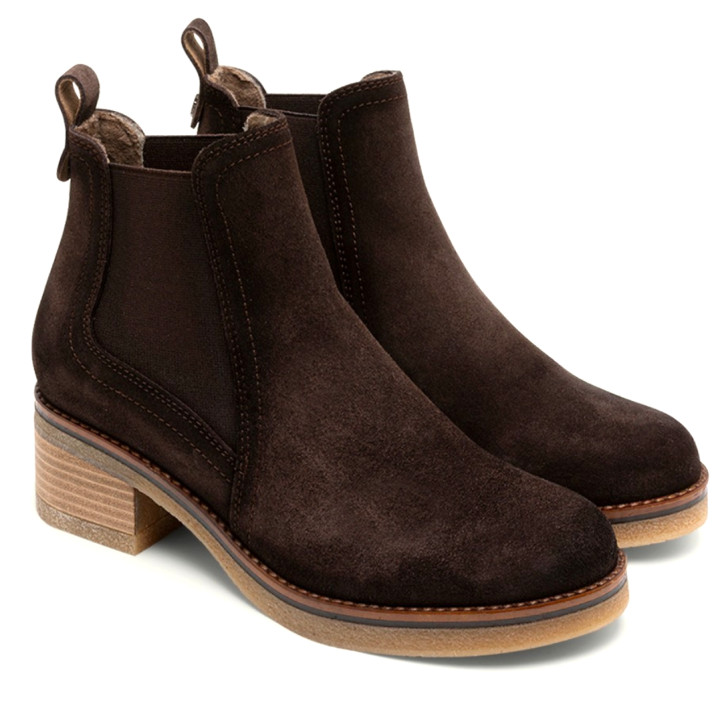 BOTINES DE PIEL MOKA CON ELÁSTICOS DÁMARIS PORRONET - Querol online