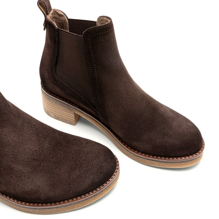 BOTINES DE PIEL MOKA CON ELÁSTICOS DÁMARIS PORRONET - Querol online