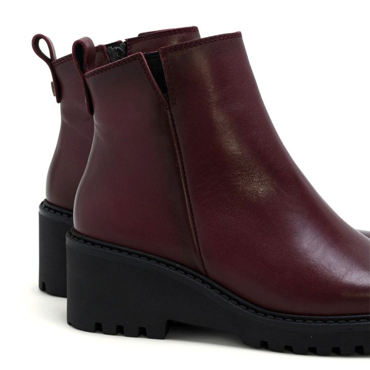 BOTINES DE PIEL CON CUÑA Y CREMALLERA BURDEOS ELENA PORRONET - Querol online