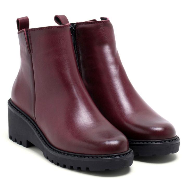 BOTINES DE PIEL CON CUÑA Y CREMALLERA BURDEOS ELENA PORRONET - Querol online