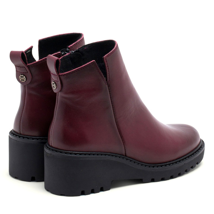 BOTINES DE PIEL CON CUÑA Y CREMALLERA BURDEOS ELENA PORRONET - Querol online