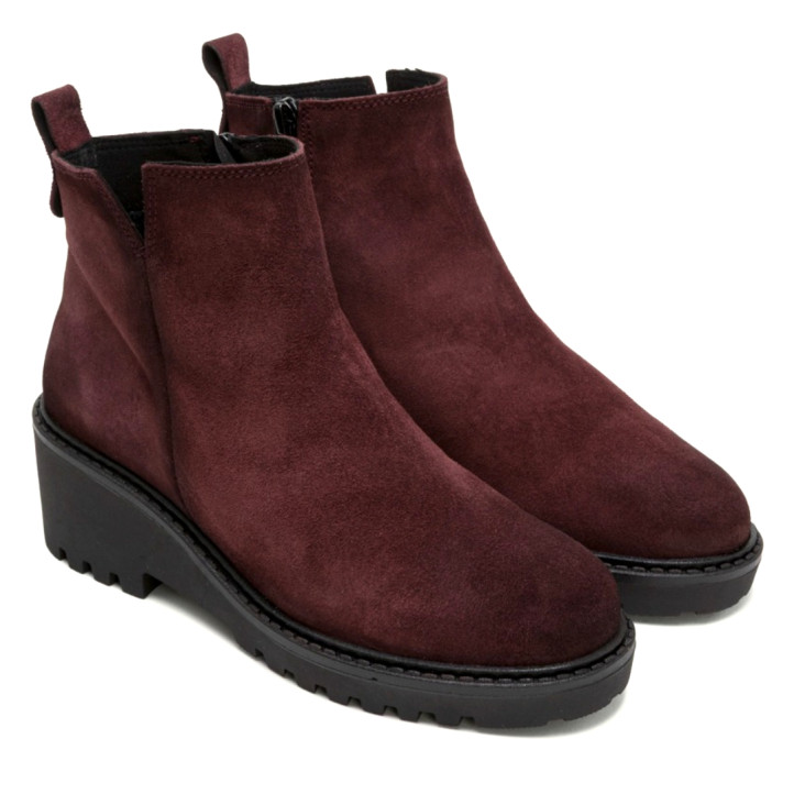 BOTINES DE PIEL CON CUÑA Y CREMALLERA BURDEOS ELISA PORRONET - Querol online