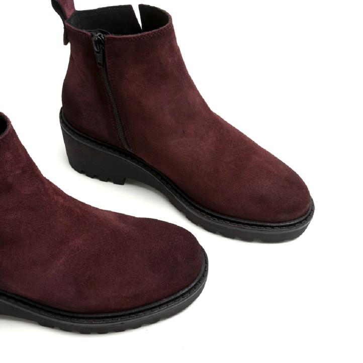BOTINES DE PIEL CON CUÑA Y CREMALLERA BURDEOS ELISA PORRONET - Querol online