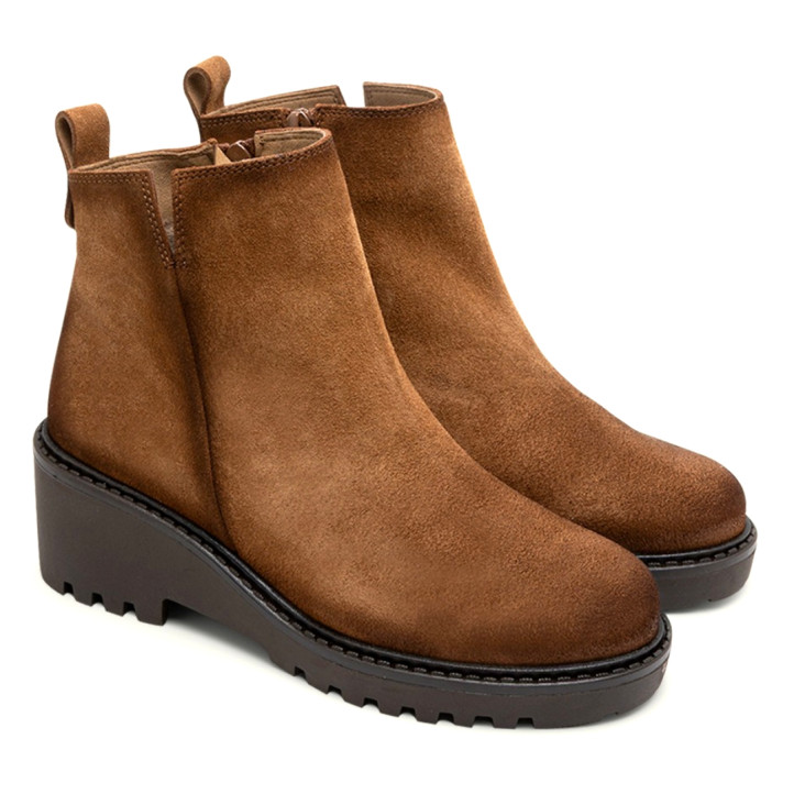 BOTINES DE PIEL CON CUÑA Y CREMALLERA CUERO ELISA PORRONET - Querol online