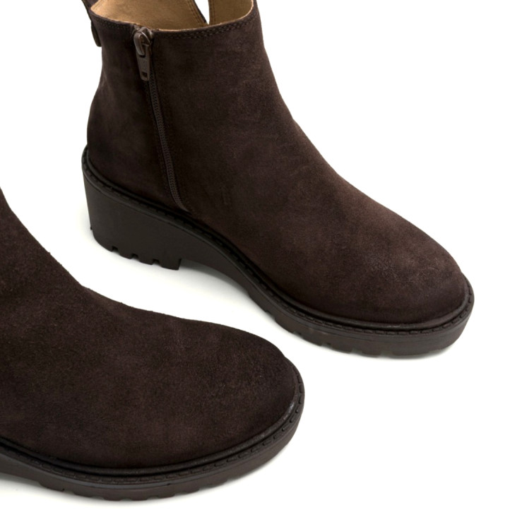 BOTINES DE PIEL CON CUÑA Y CREMALLERA MOKA ELISA PORRONET - Querol online