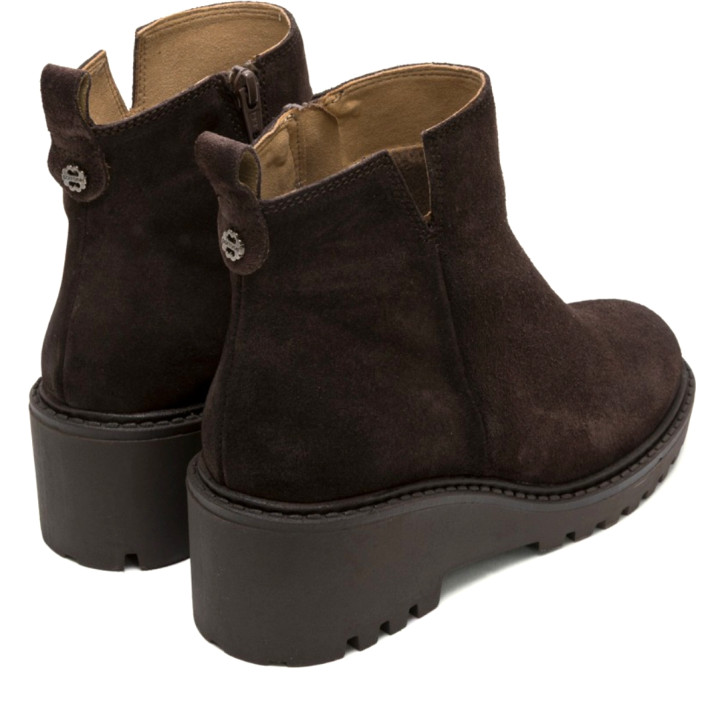 BOTINES DE PIEL CON CUÑA Y CREMALLERA MOKA ELISA PORRONET - Querol online