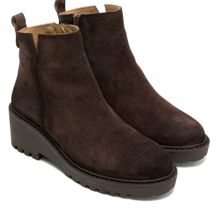 BOTINES DE PIEL CON CUÑA Y CREMALLERA MOKA ELISA PORRONET - Querol online