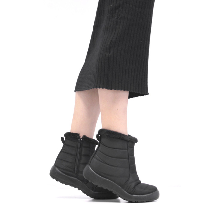 Botines planos Stay negros acolchados con pelito y cremallera - Querol online
