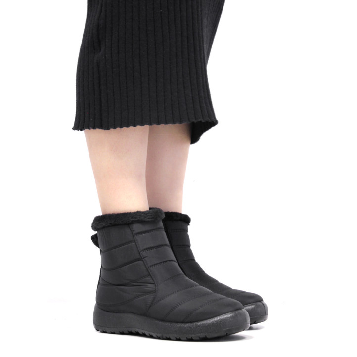 Botines planos Stay negros acolchados con pelito y cremallera - Querol online