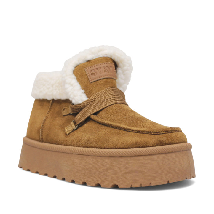 Botines plataforma marrones con plataforma borreguito y cordones - Querol online