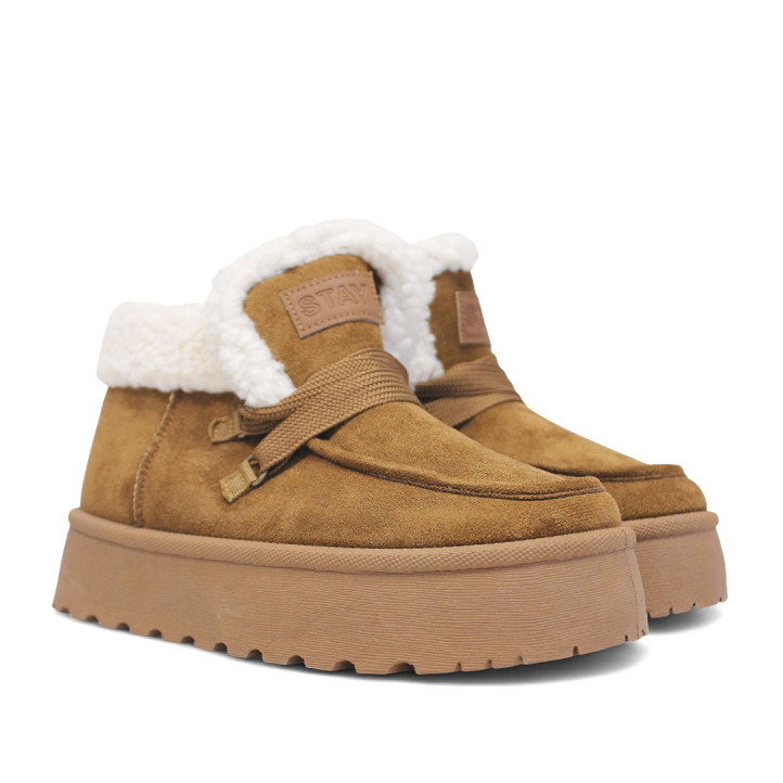 Botines plataforma marrones con plataforma borreguito y cordones - Querol online