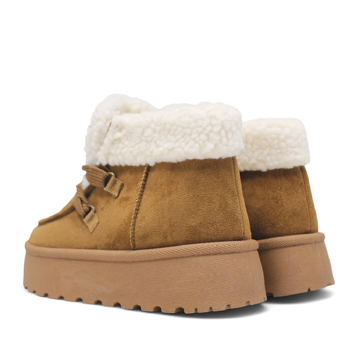 Botines plataforma marrones con plataforma borreguito y cordones - Querol online