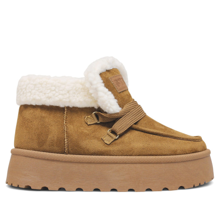 Botines plataforma marrones con plataforma borreguito y cordones - Querol online