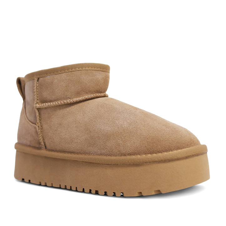 Botines plataforma Stay marrones con plataforma borreguito y tirador trasero estilo australianas - Querol online