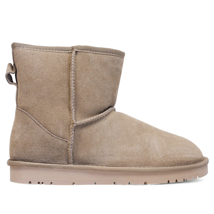 Botines planos taupe de caña media y tirador trasero estilo australiana - Querol online