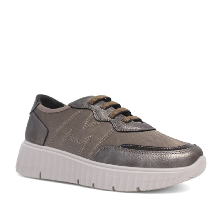 Zapatillas urban Mysoft taupe con elásticos, detalles metálicos y suela en contraste - Querol online