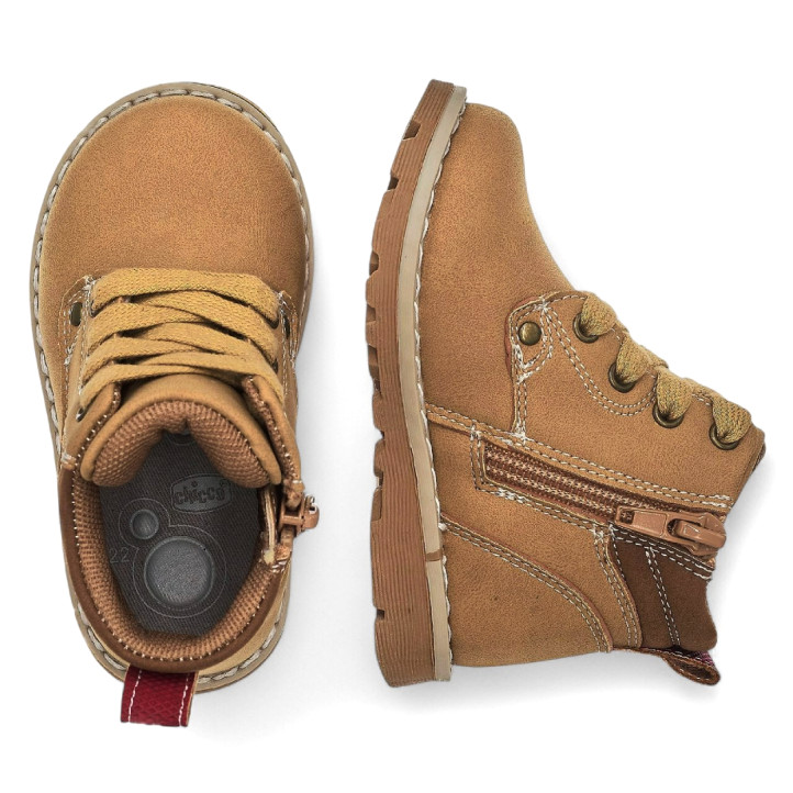 Botines Chicco fadion marrones con cordones y cremalerra lateral - Querol online