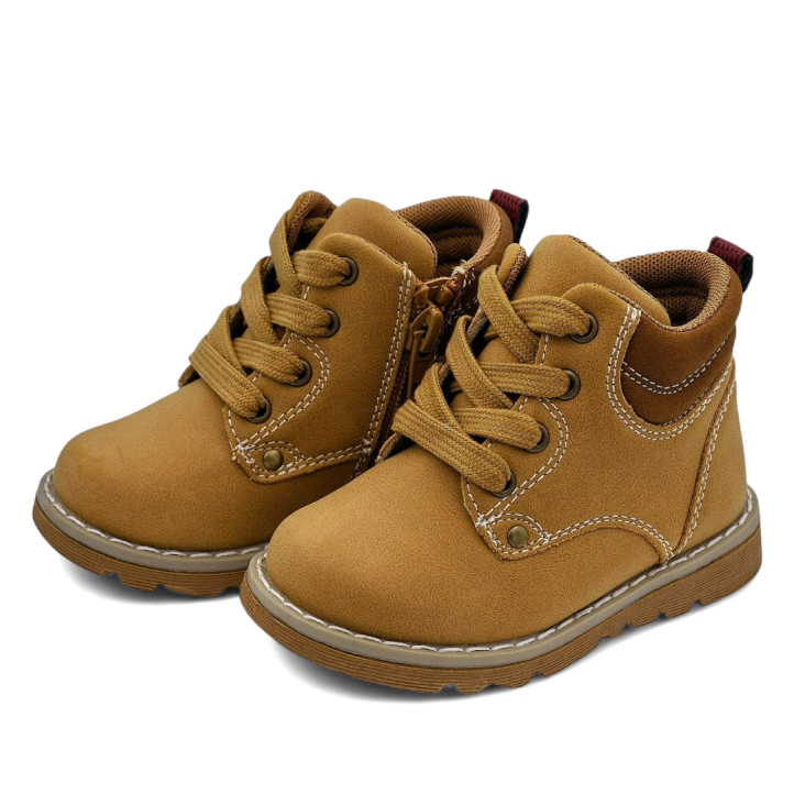 Botines Chicco fadion marrones con cordones y cremalerra lateral - Querol online