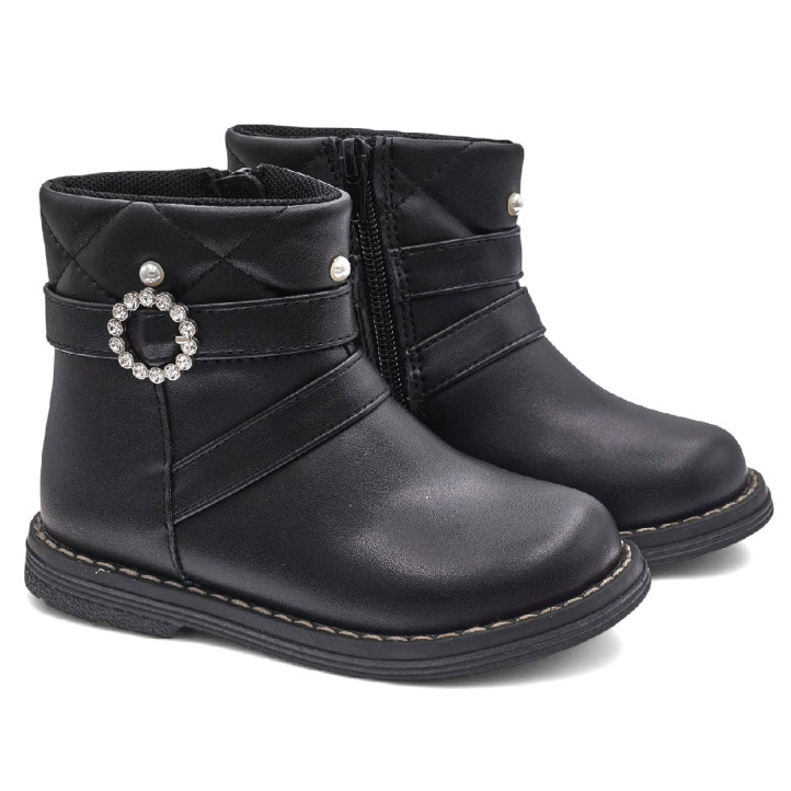 Botines Chicco chelsy negras con perlas y hebilla con brillantes - Querol online