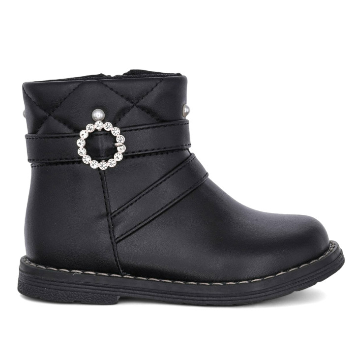 Botines Chicco chelsy negras con perlas y hebilla con brillantes - Querol online