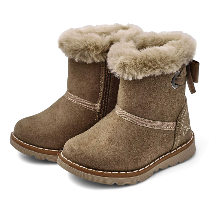 Botines Chicco frutta taupe con lazo posterior y pelito en la caña - Querol online