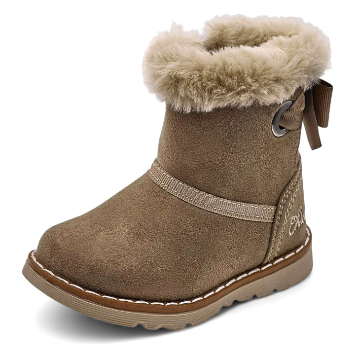 Botines Chicco frutta taupe con lazo posterior y pelito en la caña - Querol online