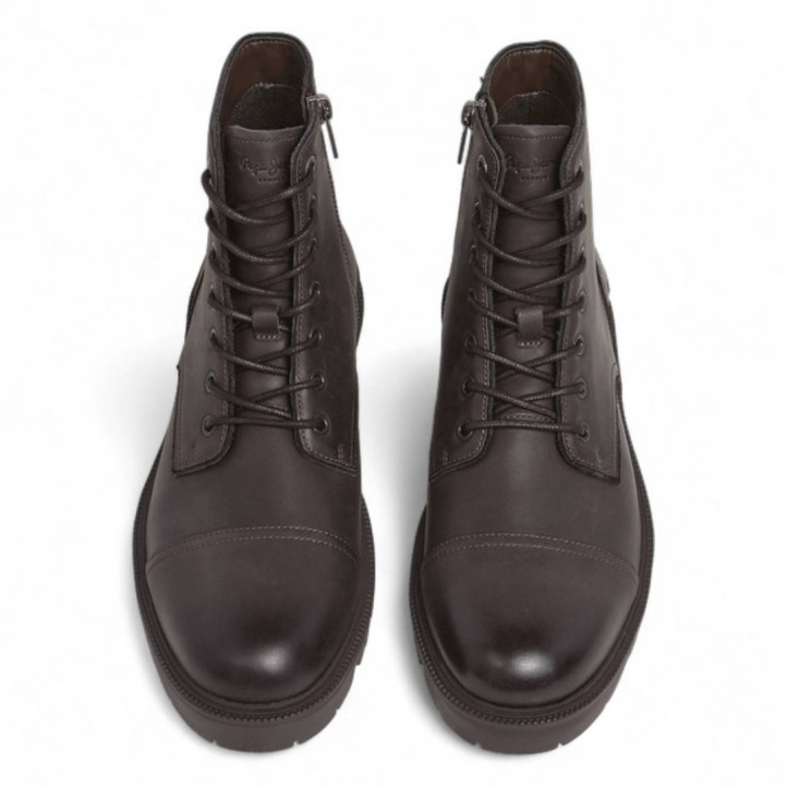 Botines Pepe Jeans ryan brit marrones con cordones y cremallera lateral - Querol online