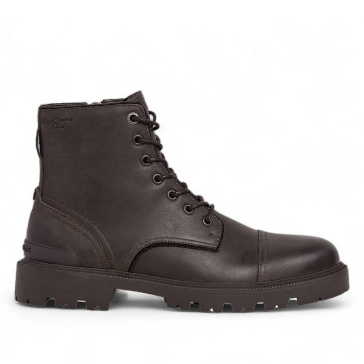 Botines Pepe Jeans ryan brit marrones con cordones y cremallera lateral - Querol online
