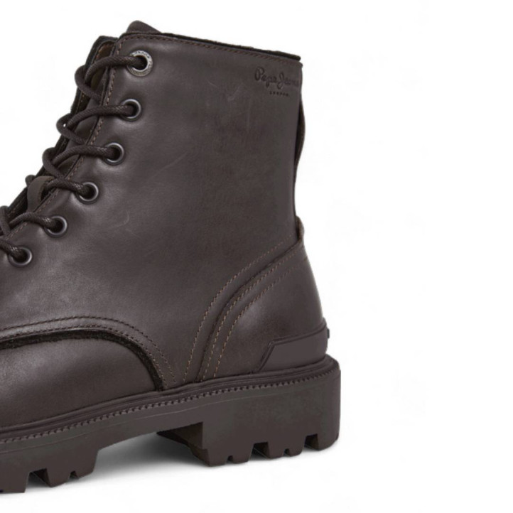 Botines Pepe Jeans ryan brit marrones con cordones y cremallera lateral - Querol online