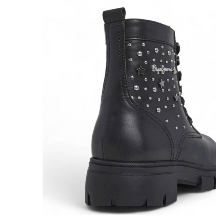 Botines Pepe Jeans lillie life negras con suela track y tachuelas de estrellas - Querol online