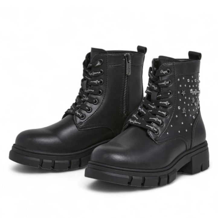 Botines Pepe Jeans lillie life negras con suela track y tachuelas de estrellas - Querol online