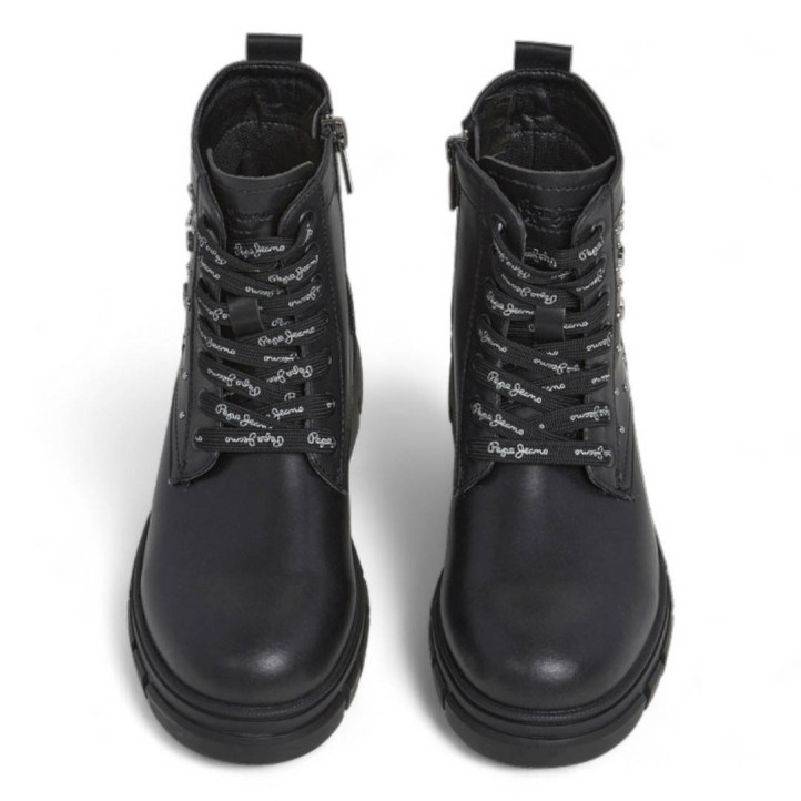 Botines Pepe Jeans lillie life negras con suela track y tachuelas de estrellas - Querol online
