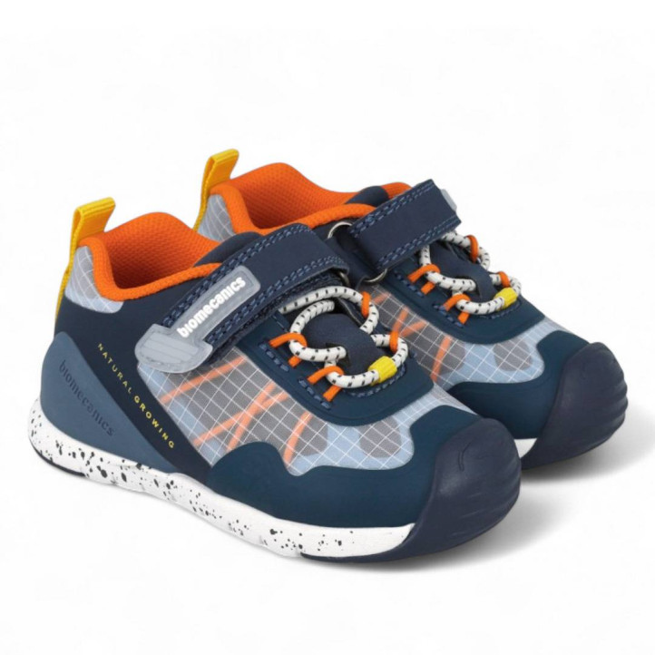 Sabatilles esport Biomecanics 251137 blaus amb detalls taronjes i tancament amb velcro - Querol online