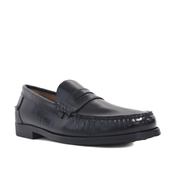 Zapatos vestir Lobo rift negros estilo mocasín penny loafer de piel - Querol online