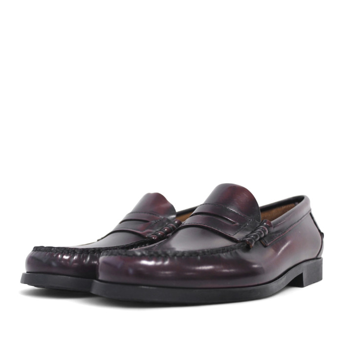 Zapatos vestir Lobo rift granate estilo mocasín penny loafer de piel - Querol online