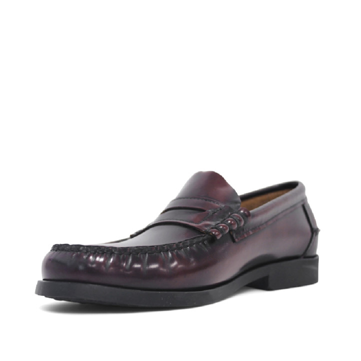Sabates vestir Lobo rift granats estil mocasí penny loafer de pell - Querol online